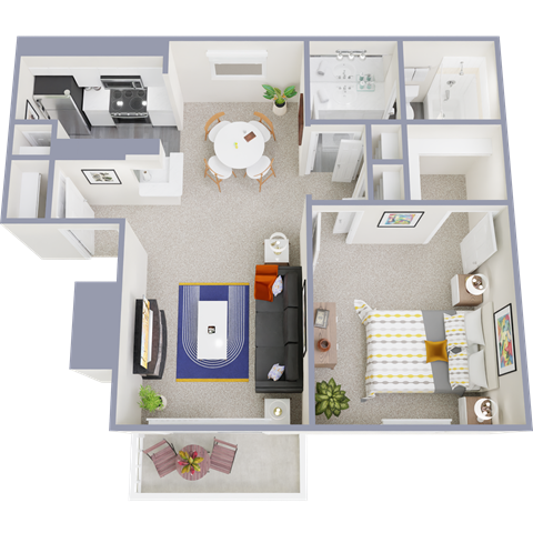 a floor plan of a studio apartment with a bedroom and a living room